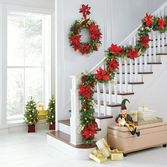 Pre-Lit Poinsettia Garland, , alternate image number null
