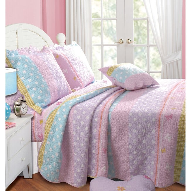 Polka Dot Stripe Quilt and Pillow Sham Set, MULTI, hi-res image number 0