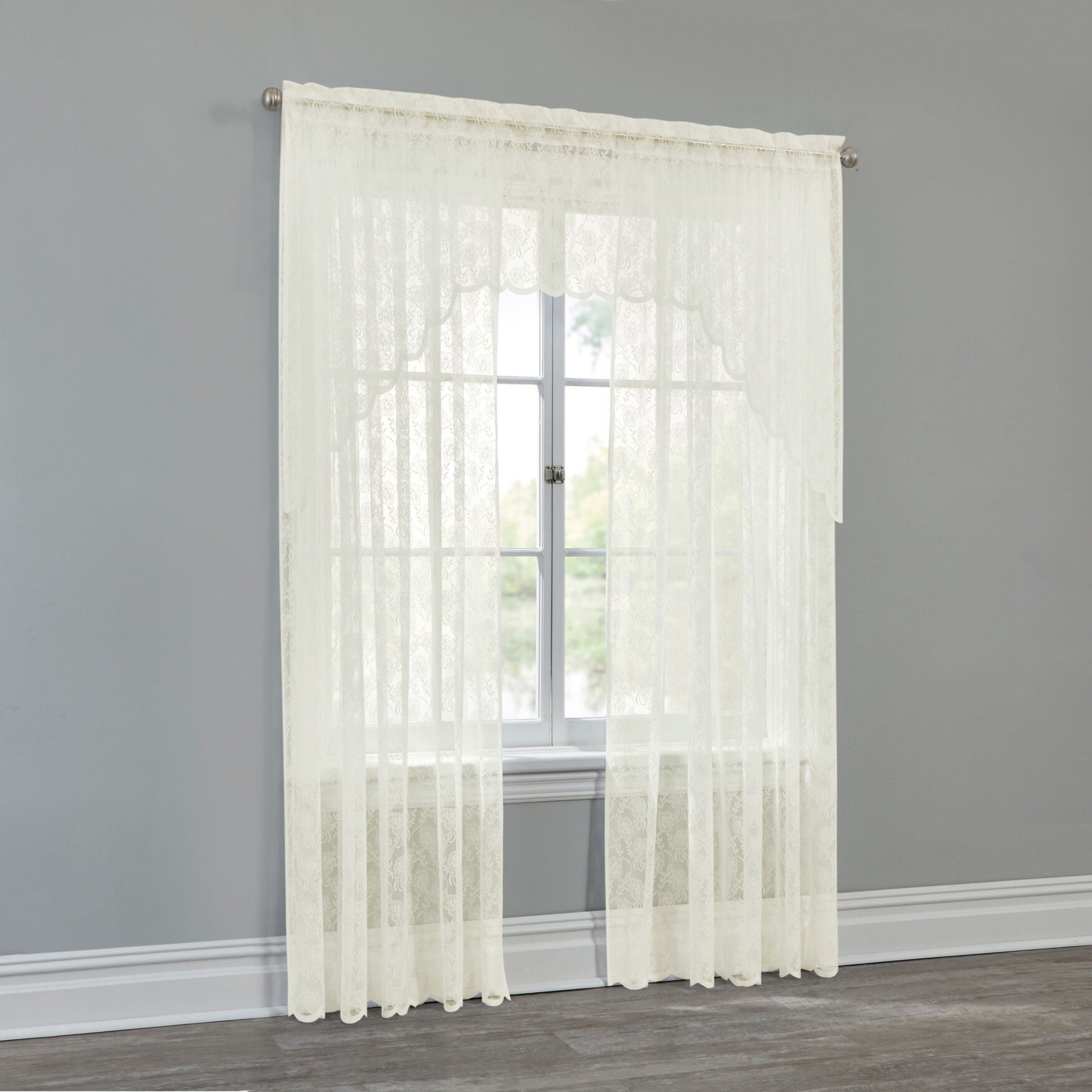 Scarlett Floral Lace Rod-Pocket Panel, IVORY, hi-res image number 0