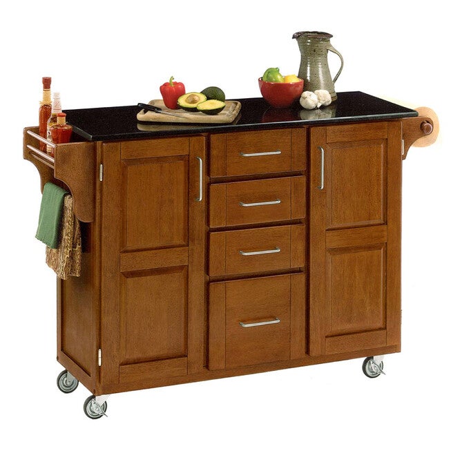 Large Cottage Oak Finish Create a Cart with Black Granite Top, OAK BLACK, hi-res image number 0