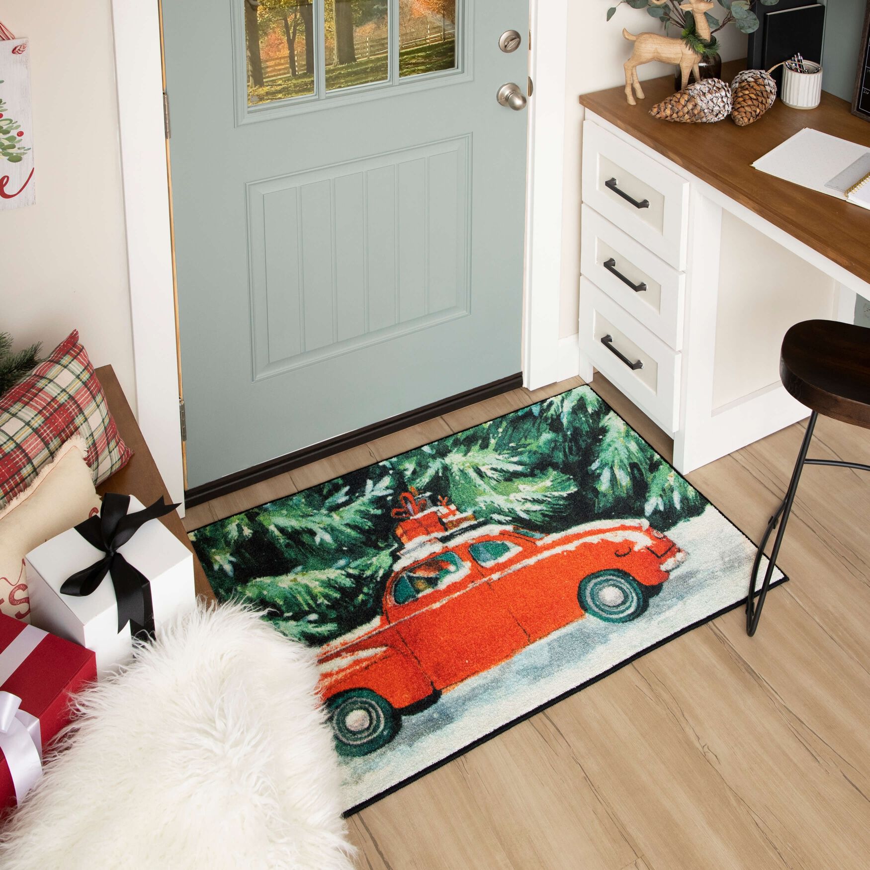 Vintage Christmas Car Kitchen Rug, , alternate image number 6