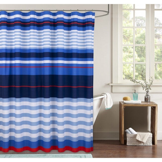 Harbor Stripe Shower Curtain, BLUE RED WHITE, hi-res image number 0