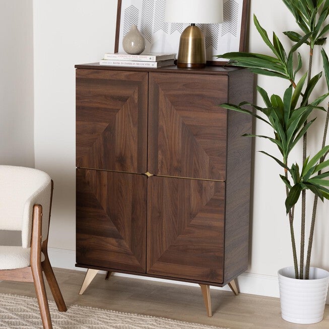 Graceland Mid-Century Modern Transitional Walnut Brown Finished Wood Shoe Cabinet, , alternate image number null