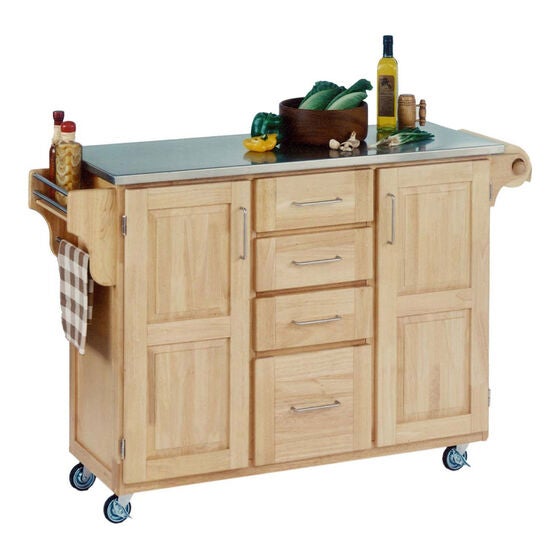 Large Natural Finish Create a Cart with Stainless Steel Top , NATURAL STAINLESS STEEL, hi-res image number null