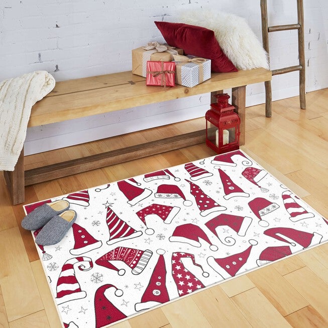 Santa Hats Red Kitchen Rug, , alternate image number null