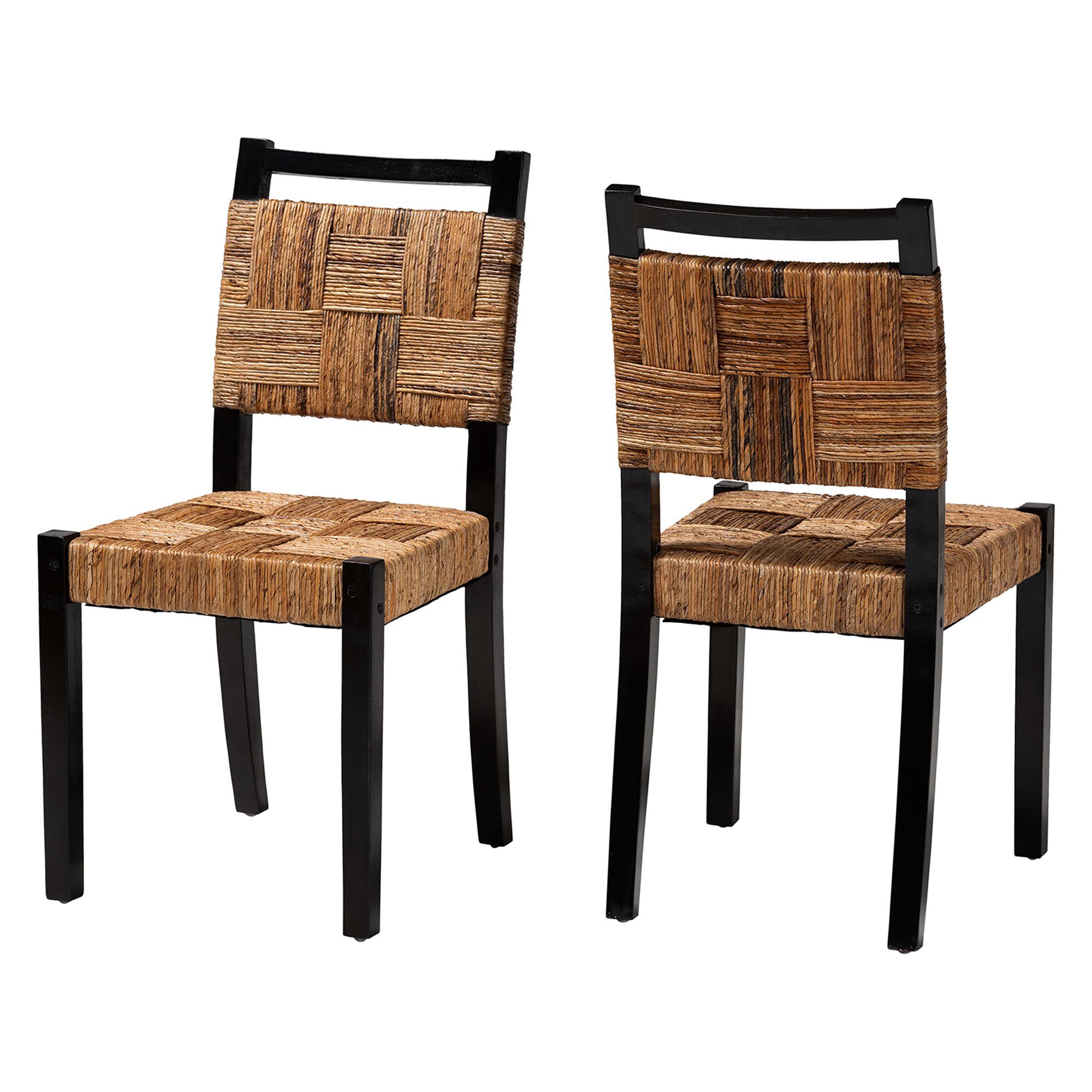 Raniya Handwoven Seagrass Dining Chair Set of 2- Solid Mango Wood Frame with Woven Seat and Backrest, BROWN, alternate image number 1