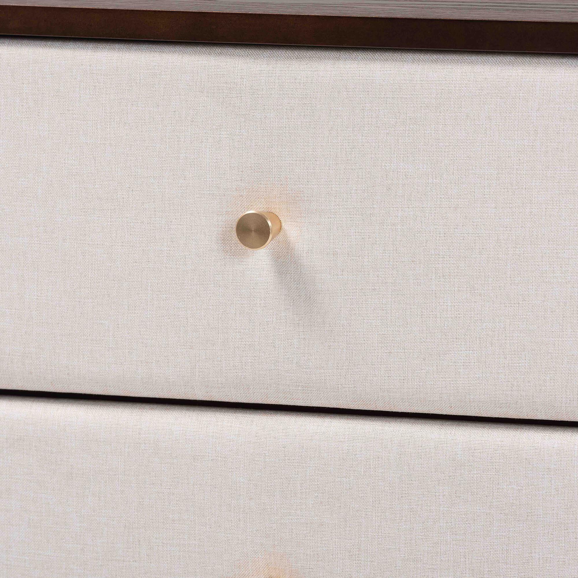 Nikolai Mid-Century Beige Fabric and Wenge Brown Wood 2-Drawer Nightstand, BEIGE, alternate image number 5