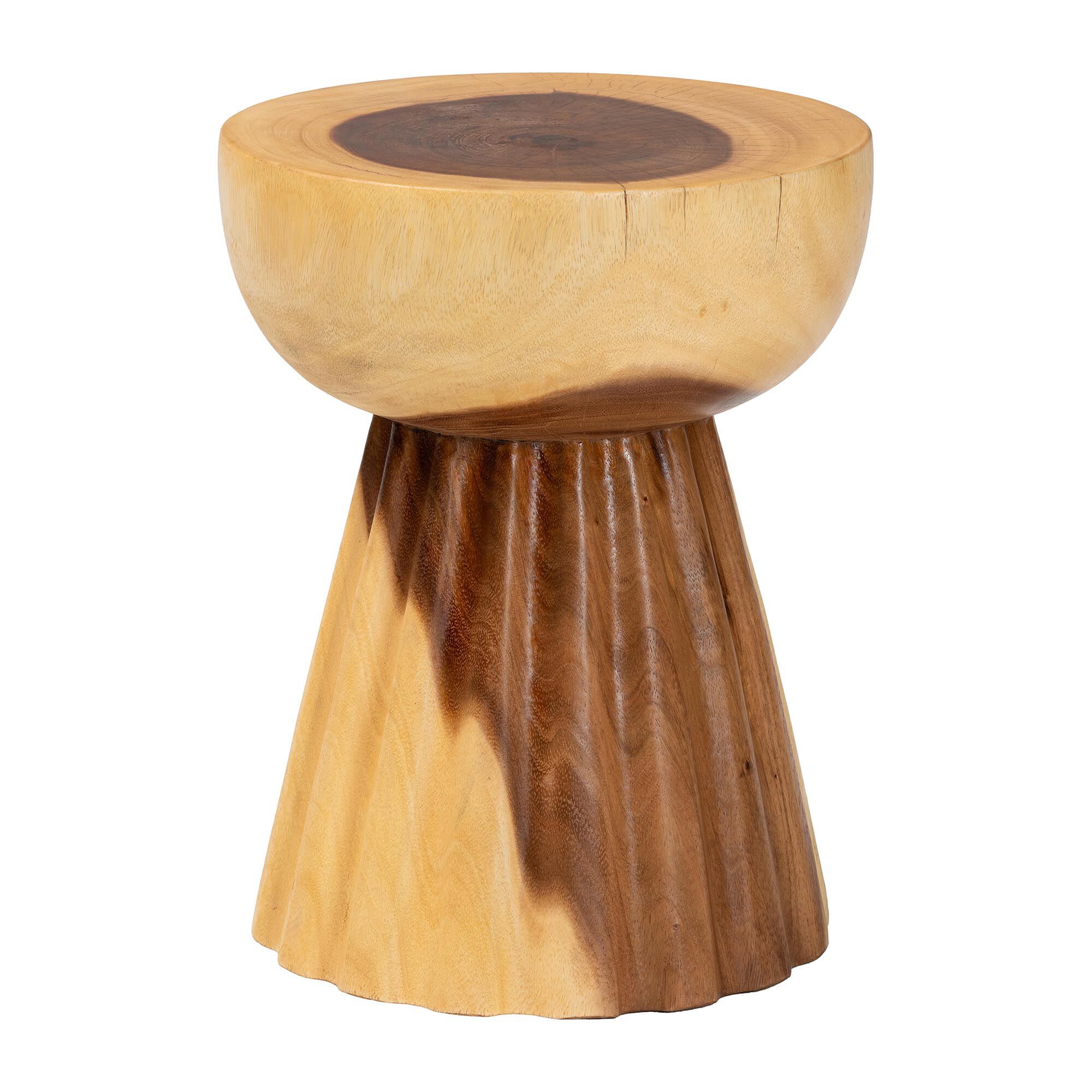 Alara Hand-carved Suar Wood Side Table, NATURAL BROWN, alternate image number 1