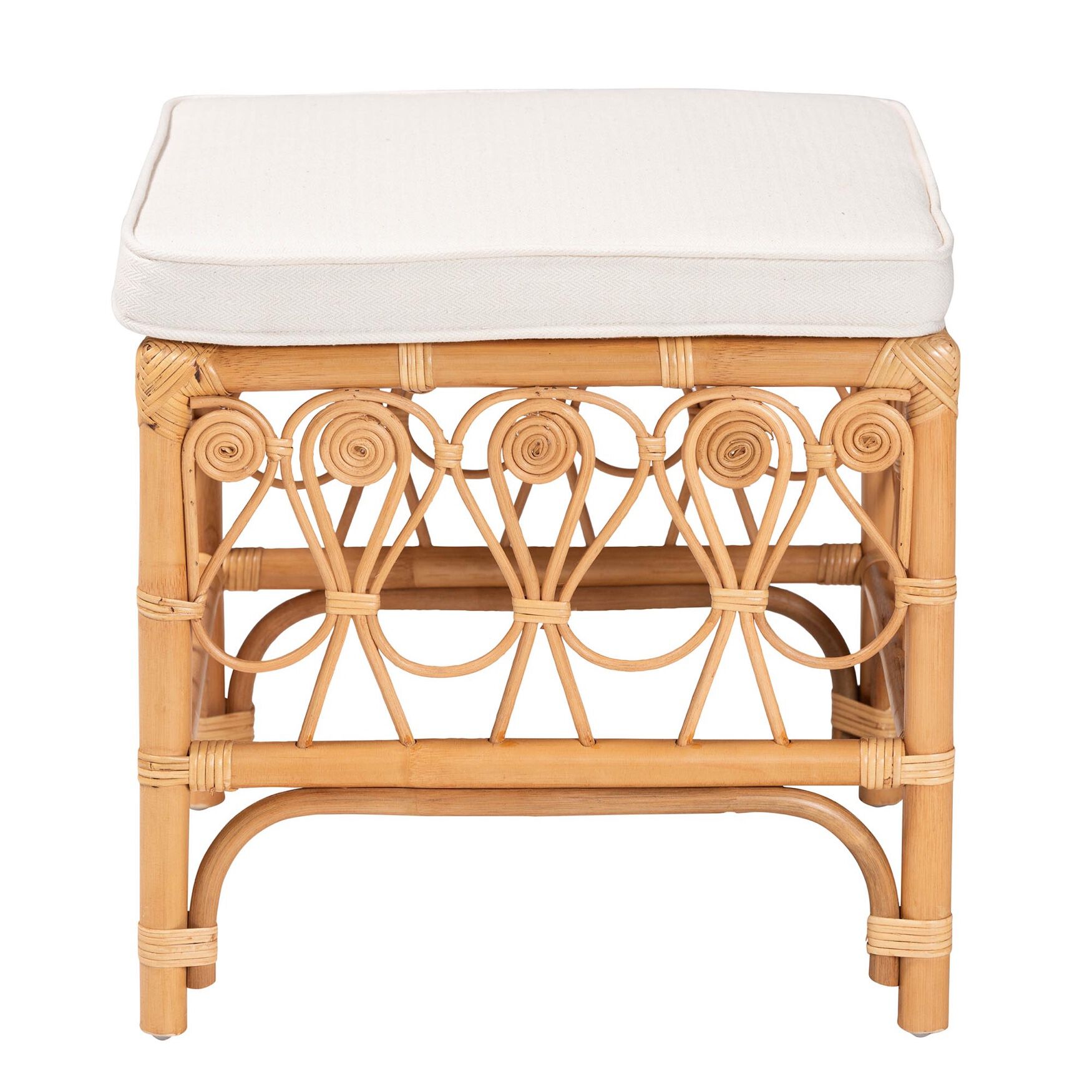 Ibiza Modern bohemian Natural Brown Rattan Footstool, , on-hover image number 1