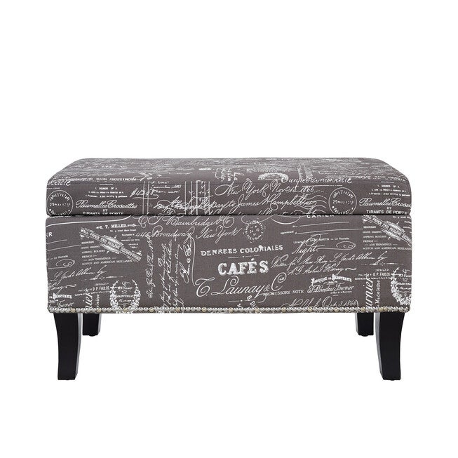 Stephanie Ottoman Grey Linen With Script, , on-hover image number 1