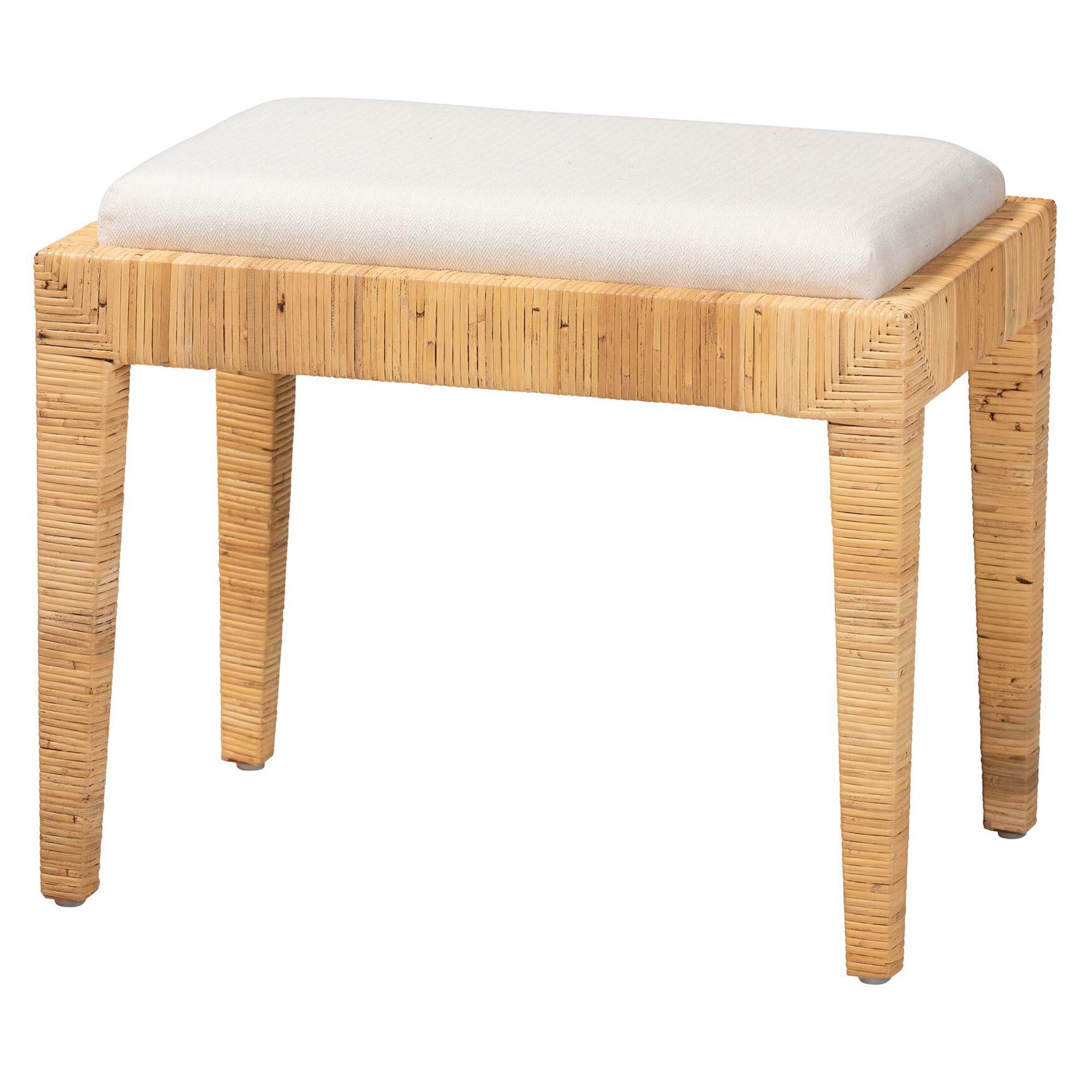 Sofia Modern Bohemian Natural Brown Rattan And Mahogany Wood Ottoman, NATURAL BROWN, hi-res image number 0