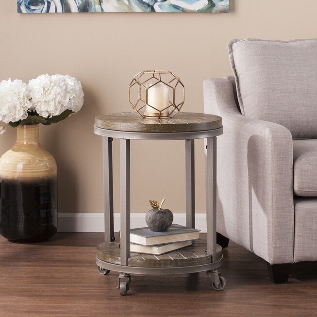 Konya Urban Industrial Round End Table, BROWN, hi-res image number null