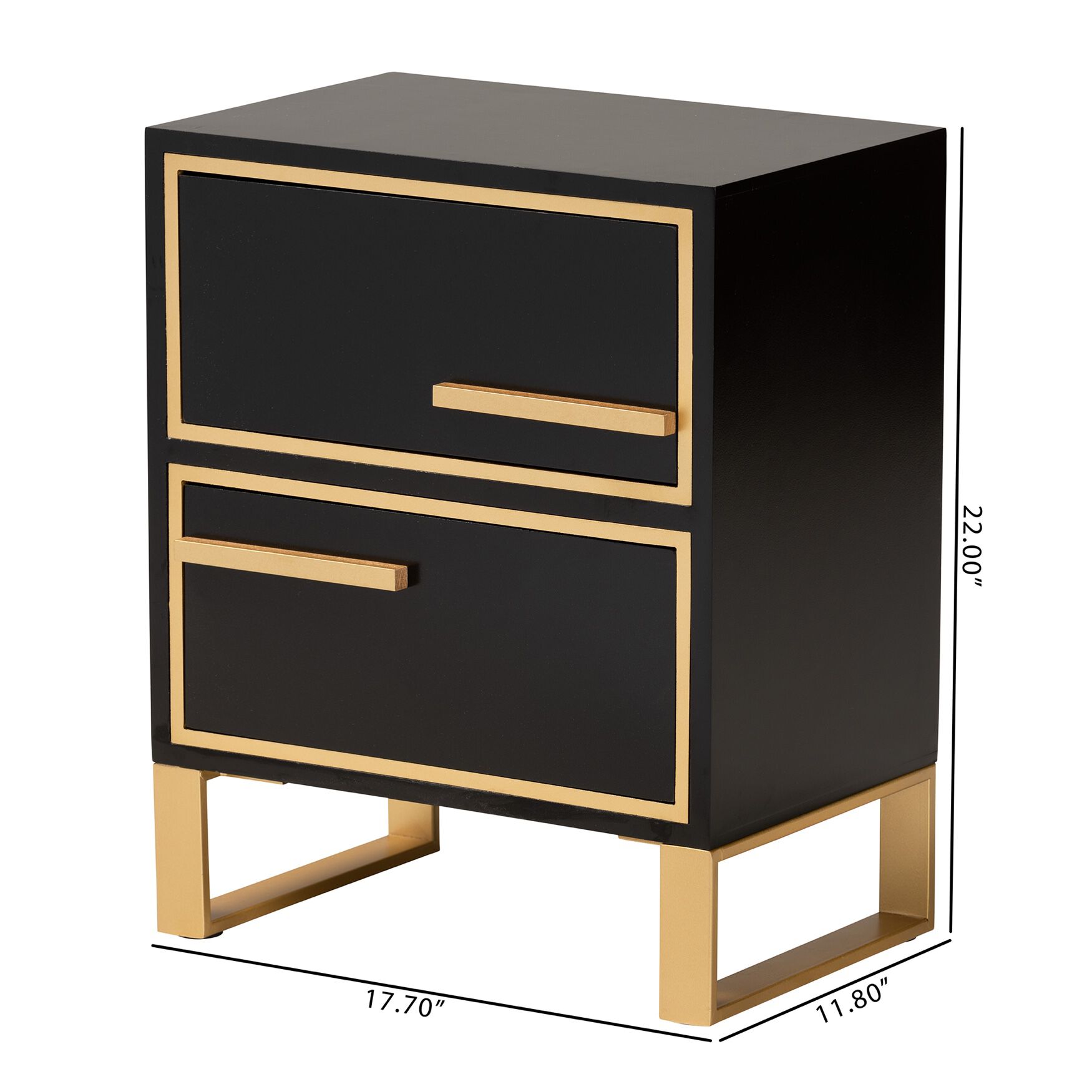 Giolla Contemporary Glam And Luxe Black Finished Wood And Gold Metal 2-Drawer Nightstand, , alternate image number 9