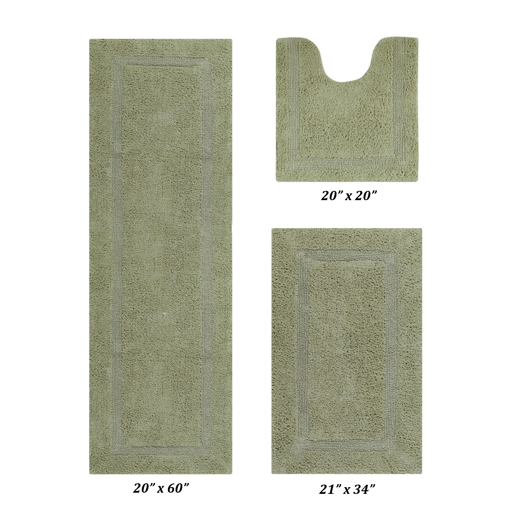 Lux Collectionis Bath Mat Rug 3 Piece Set (20 inches x 20 inches | 21 inches x 34 inches | 20 inches x 60 inches), SAGE, hi-res image number 0