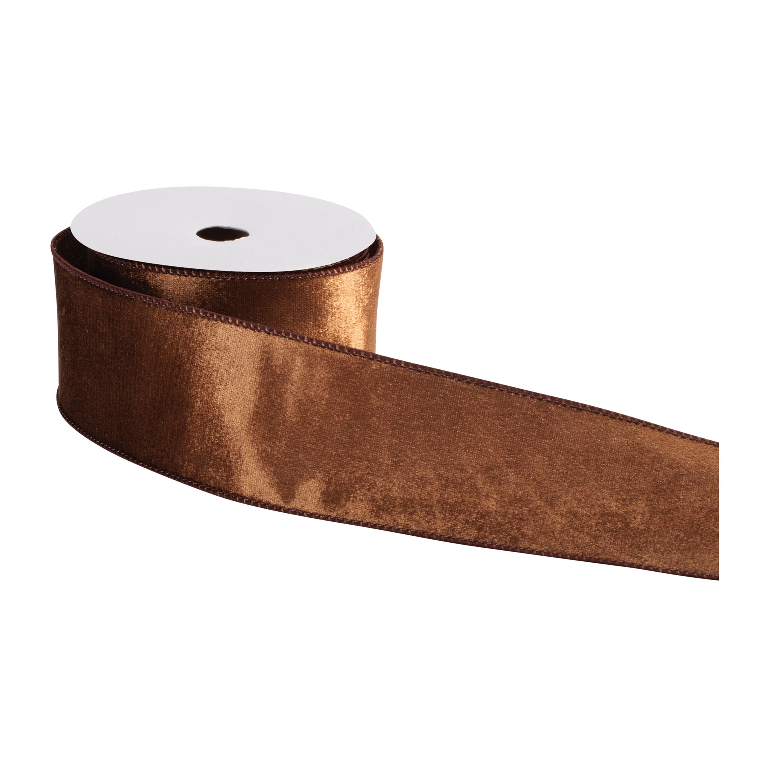 Rust Velvet Wired Ribbon 2.5 inches x 10 Yds., BROWN, alternate image number 1