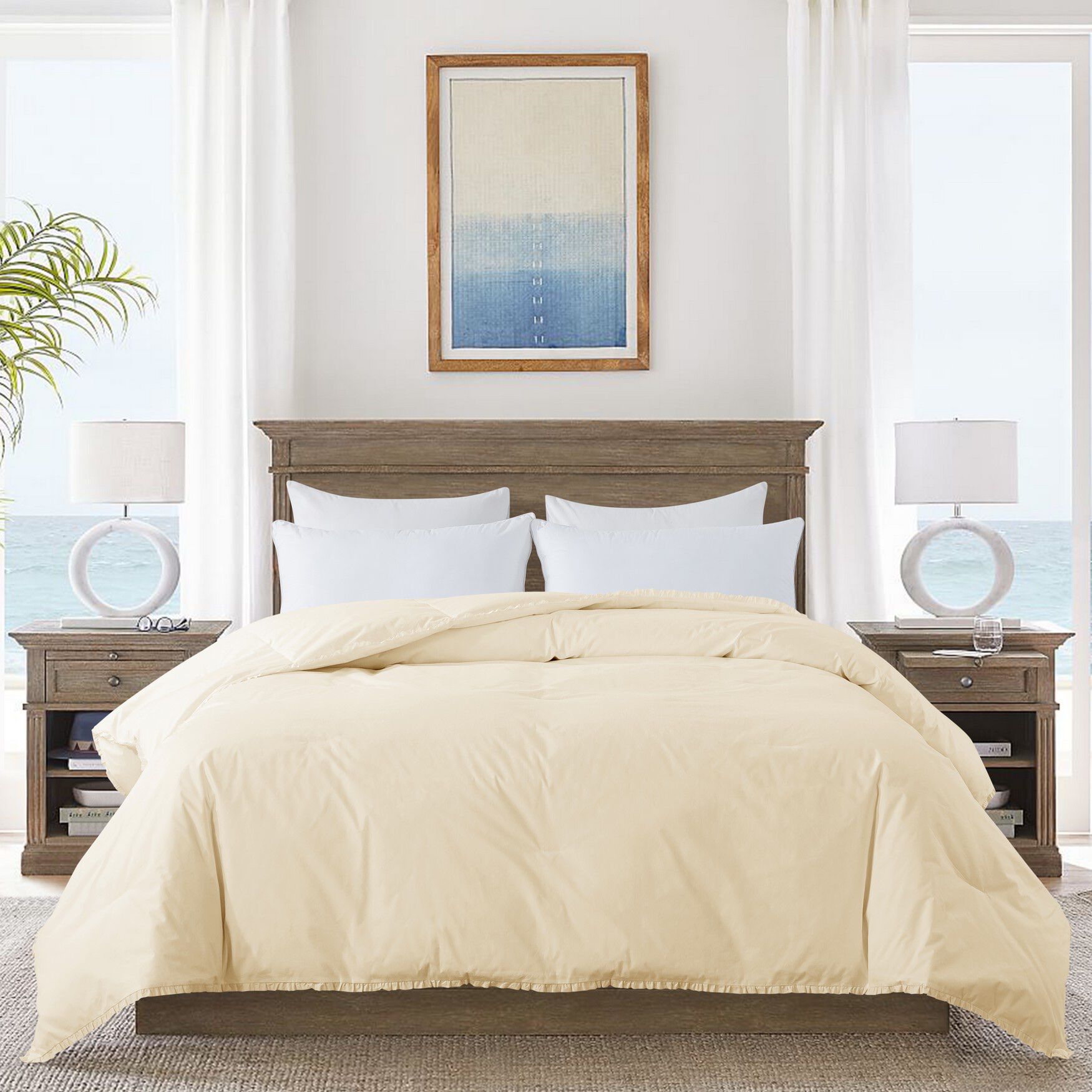 Ruffled Edge Down Comforter , IVORY CREAM, hi-res image number 0