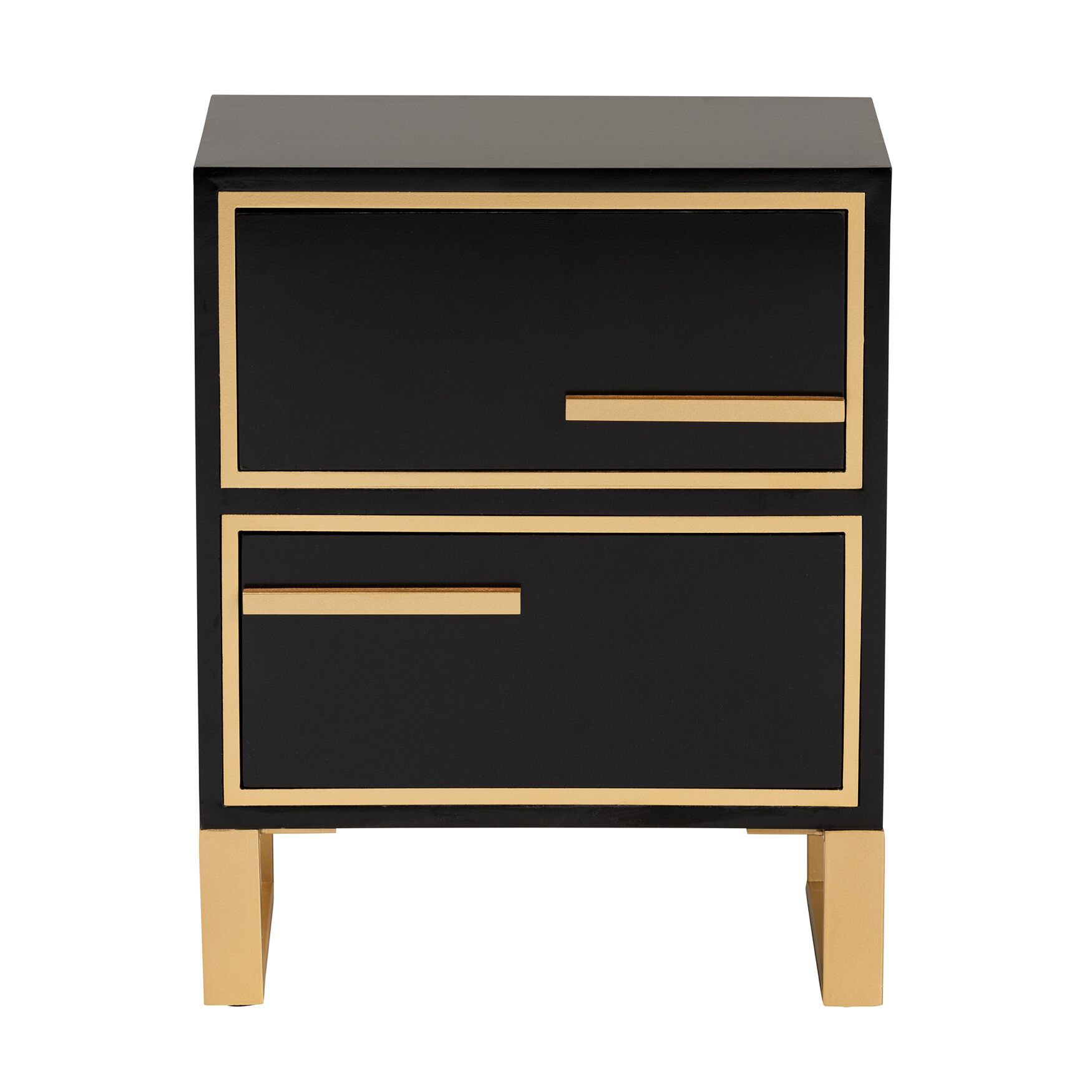 Giolla Contemporary Glam And Luxe Black Finished Wood And Gold Metal 2-Drawer Nightstand, , alternate image number 2