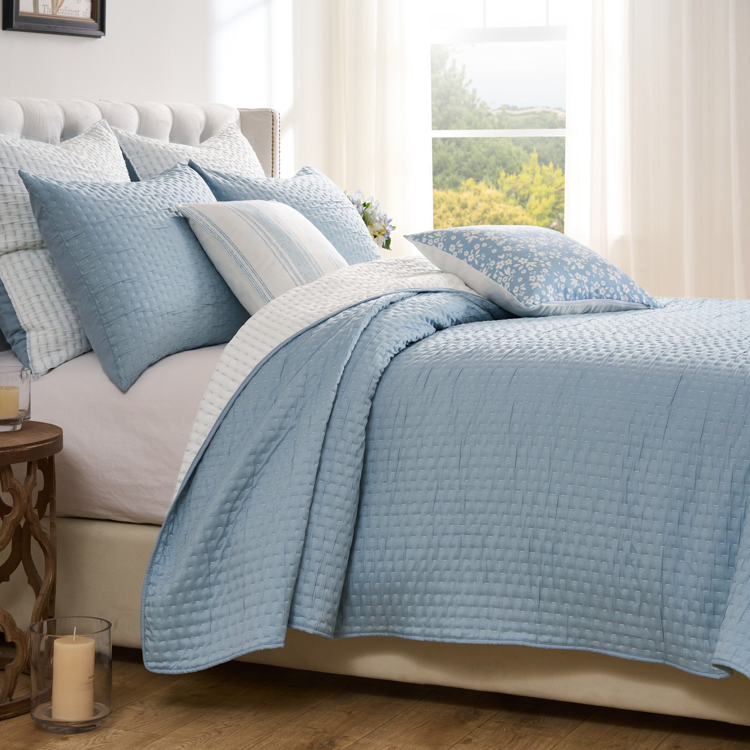 Homestead Rustic Farmhouse Matelassé Coverlet Set, SKY BLUE, hi-res image number 0