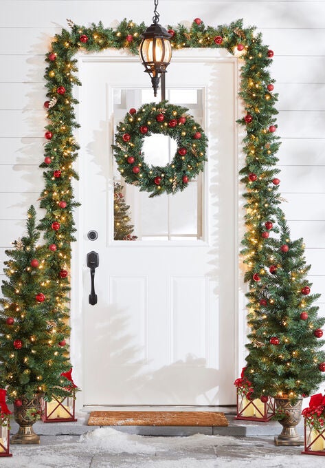 14"H Red Christmas Lantern with LED Candles, , alternate image number null