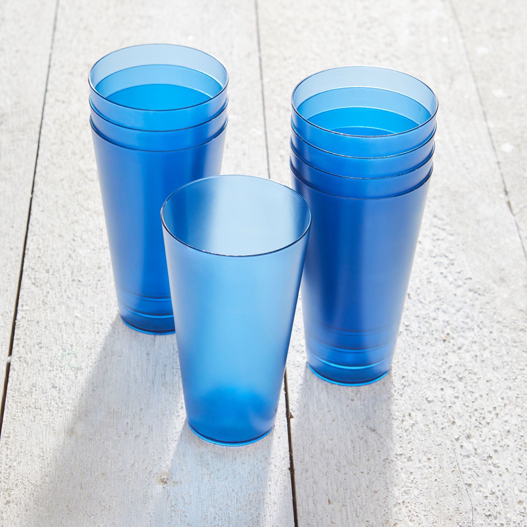 blue plastic goblets