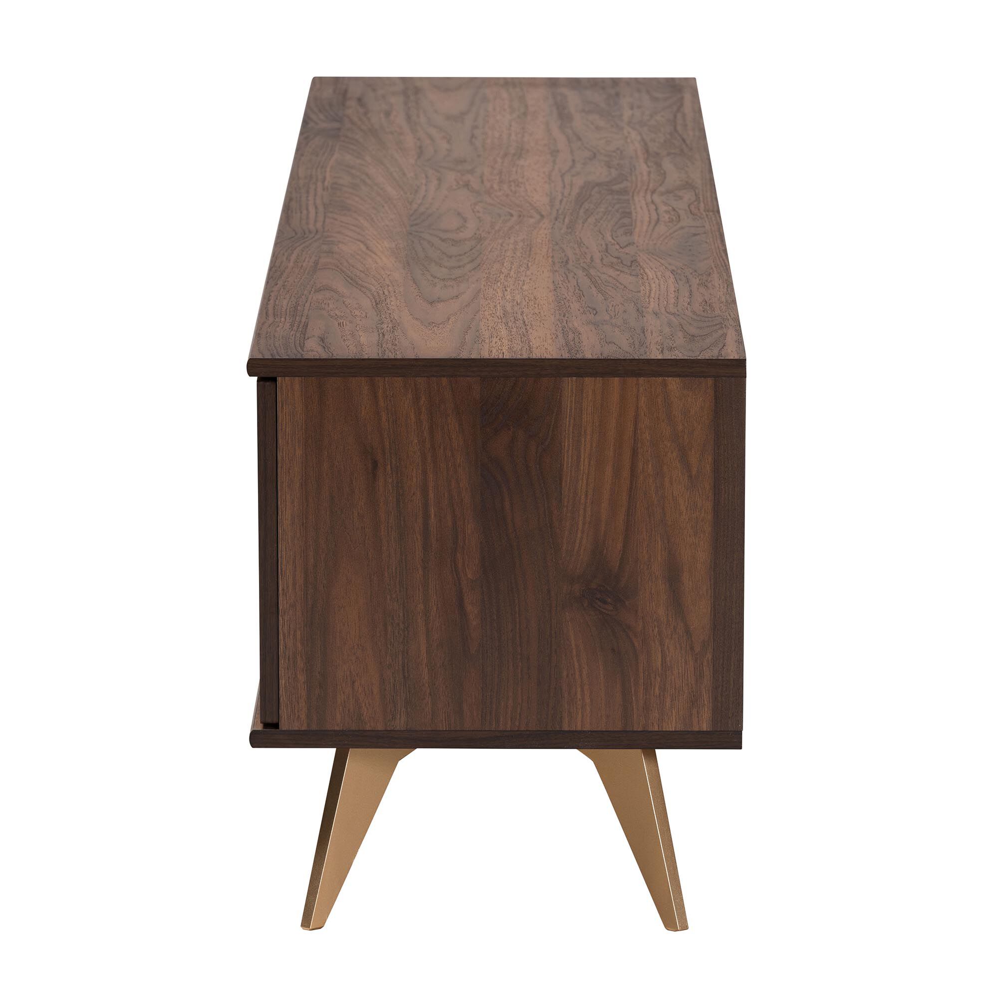 Graceland Mid-Century Modern Transitional Walnut Brown Finished Wood 2-Door TV Stand, GOLD, alternate image number 5