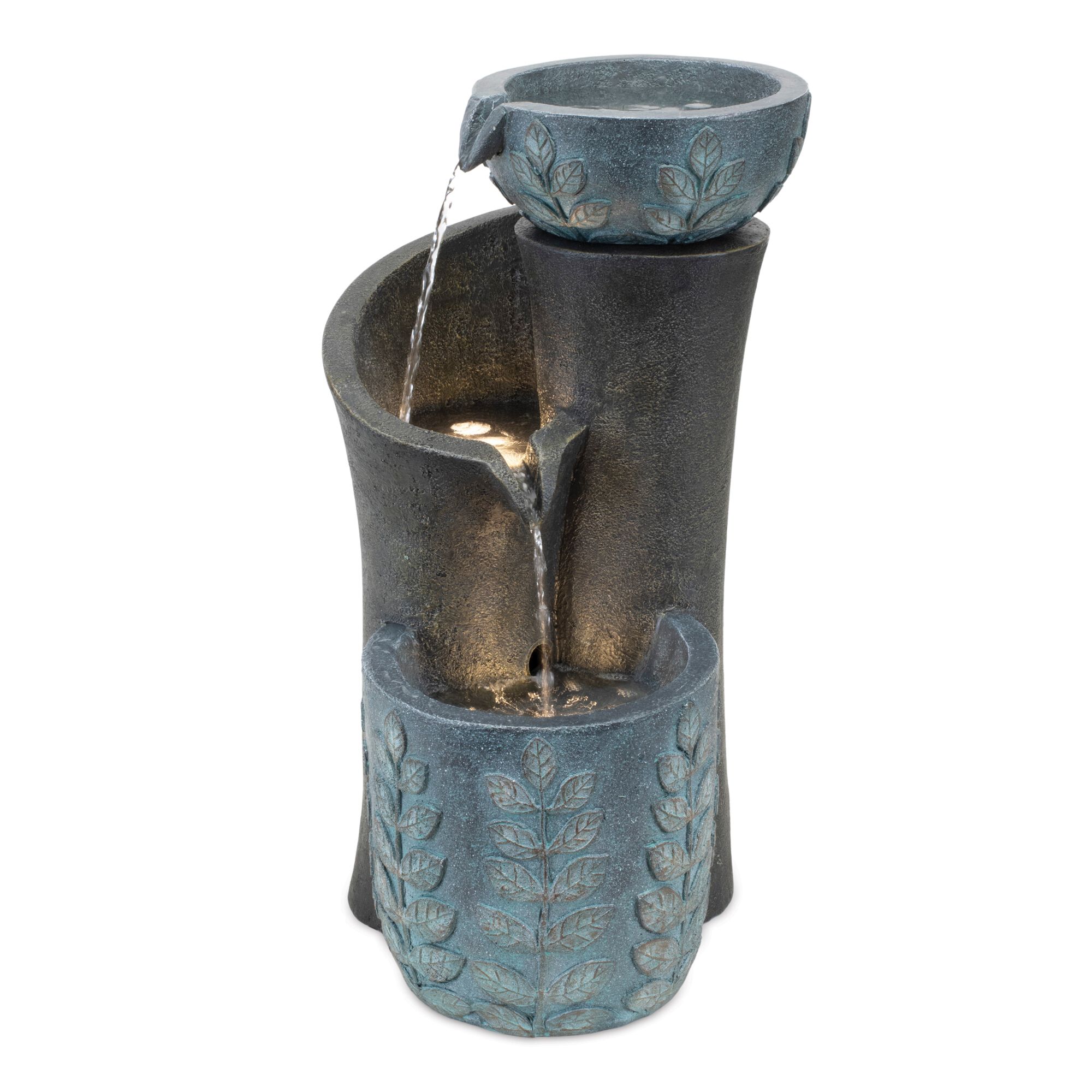 Cascading Leaf Bowl Fountain 19.5 inchesH, BLUE/GREY, hi-res image number 0
