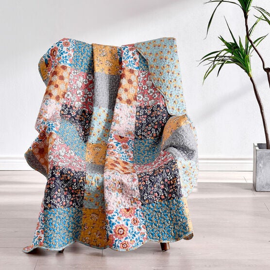 Carlie Calico Throw Blanket, BLUE, hi-res image number null
