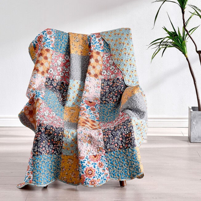Carlie Calico Throw Blanket, BLUE, hi-res image number 0