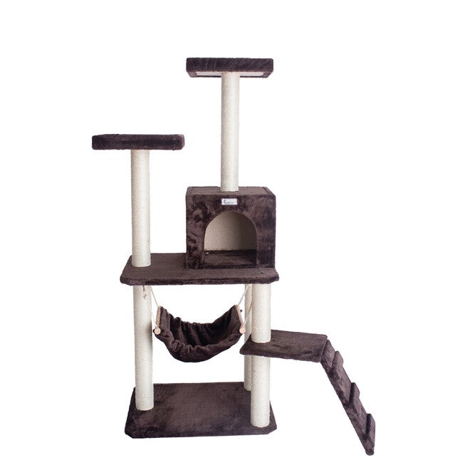 4 Level Gleepet Real Wood 57 inches Condo Cat Tree With Ramp, Hammock, , alternate image number null