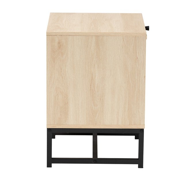 Caterina Mid-Century Modern Transitional Natural Brown Finished Wood And Natural Rattan 1-Door Nightstand With Pull-Out Shelf, , alternate image number null