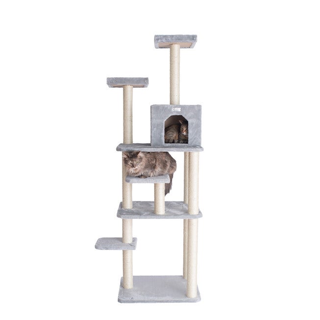 Gleepet 74 inches Real Wood Cat Tree With Seven Levels, Silver Gray, SILVER, hi-res image number null