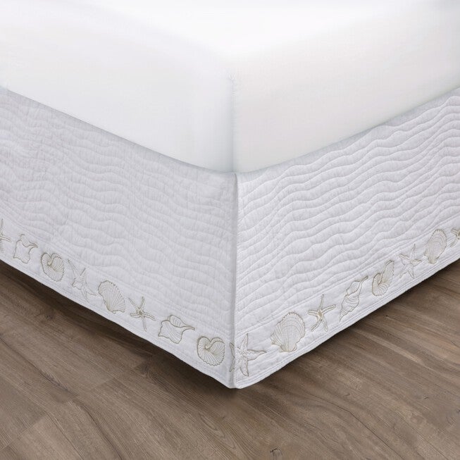Coastal Seashell White Bed Skirt 18-inch, WHITE, hi-res image number null