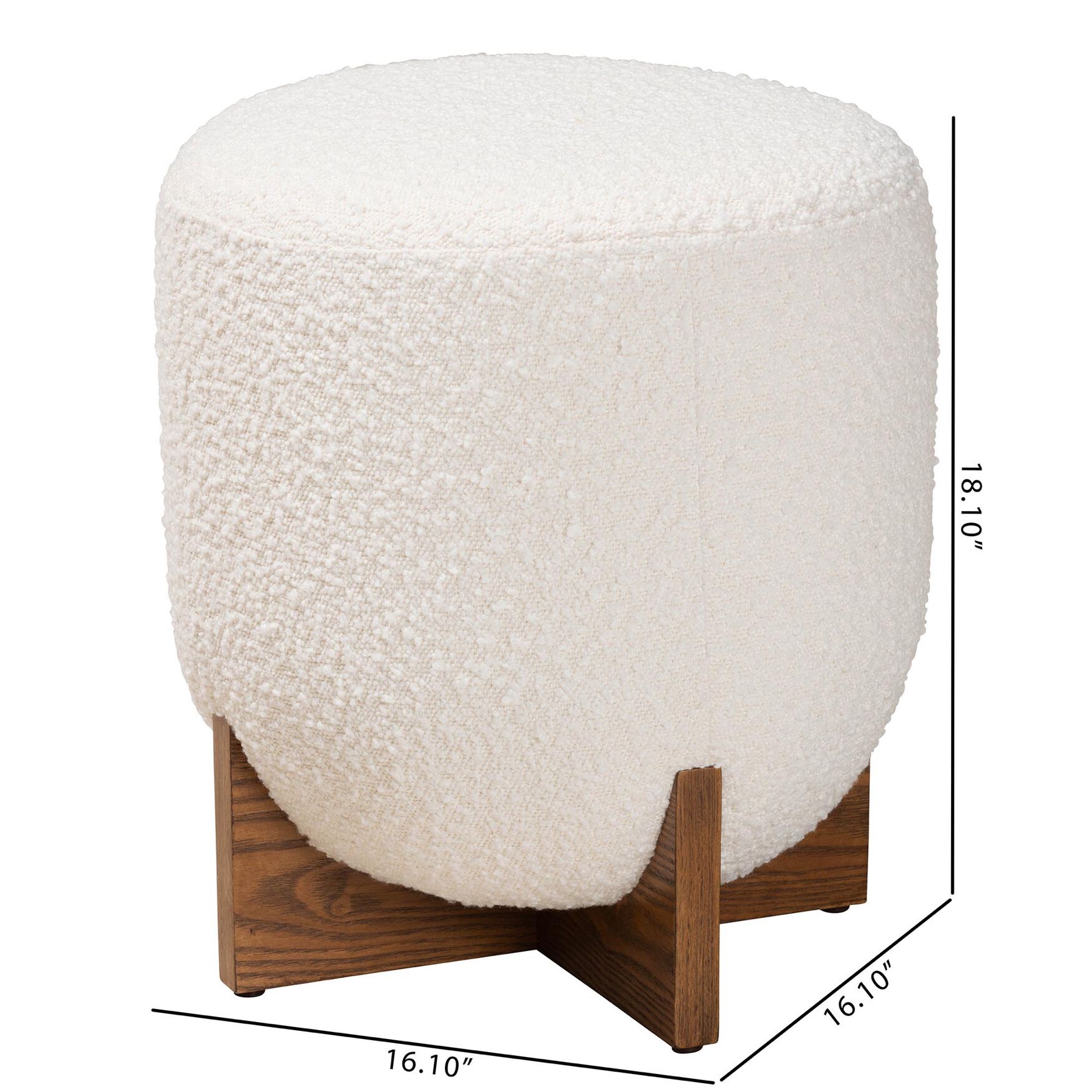 Fisk Japandi Cream Boucle Fabric And Walnut Brown Finished Wood Ottoman Footstool, , alternate image number 6