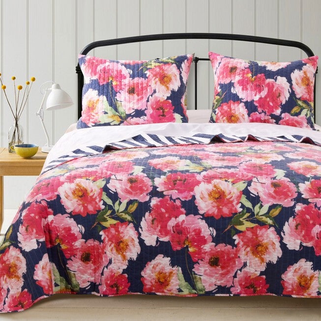 Peony Posy Navy Quilt Set , NAVY, hi-res image number null