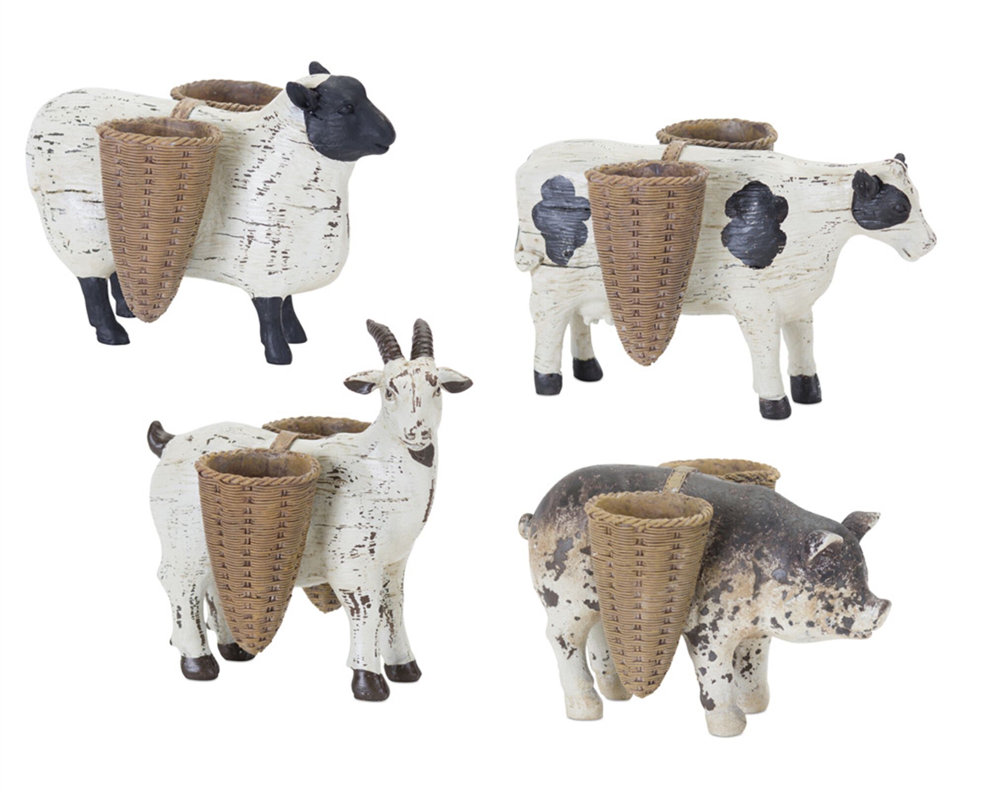 Farm Animal (Set of 4) 4.25 inchesH - 5.75 inchesH Resin/Stone Powder, BROWN/WHITE/BLACK, hi-res image number 0