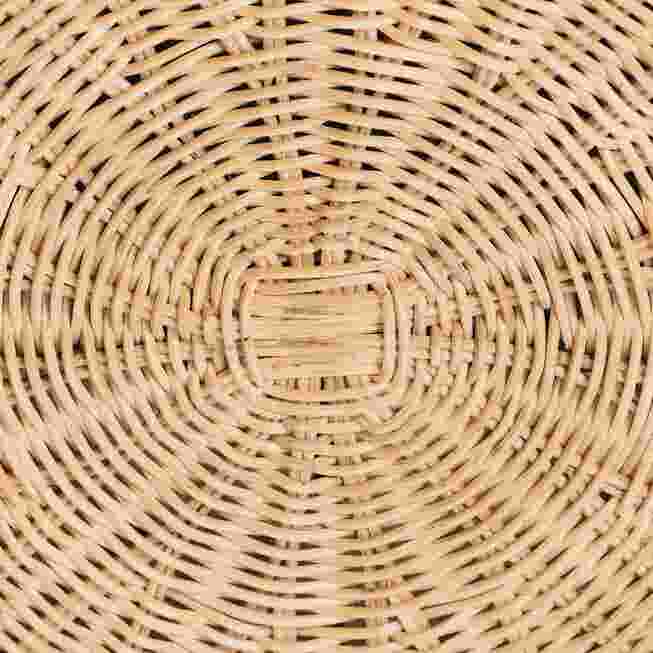 Close-up of the woven rattan pattern on the ottoman base