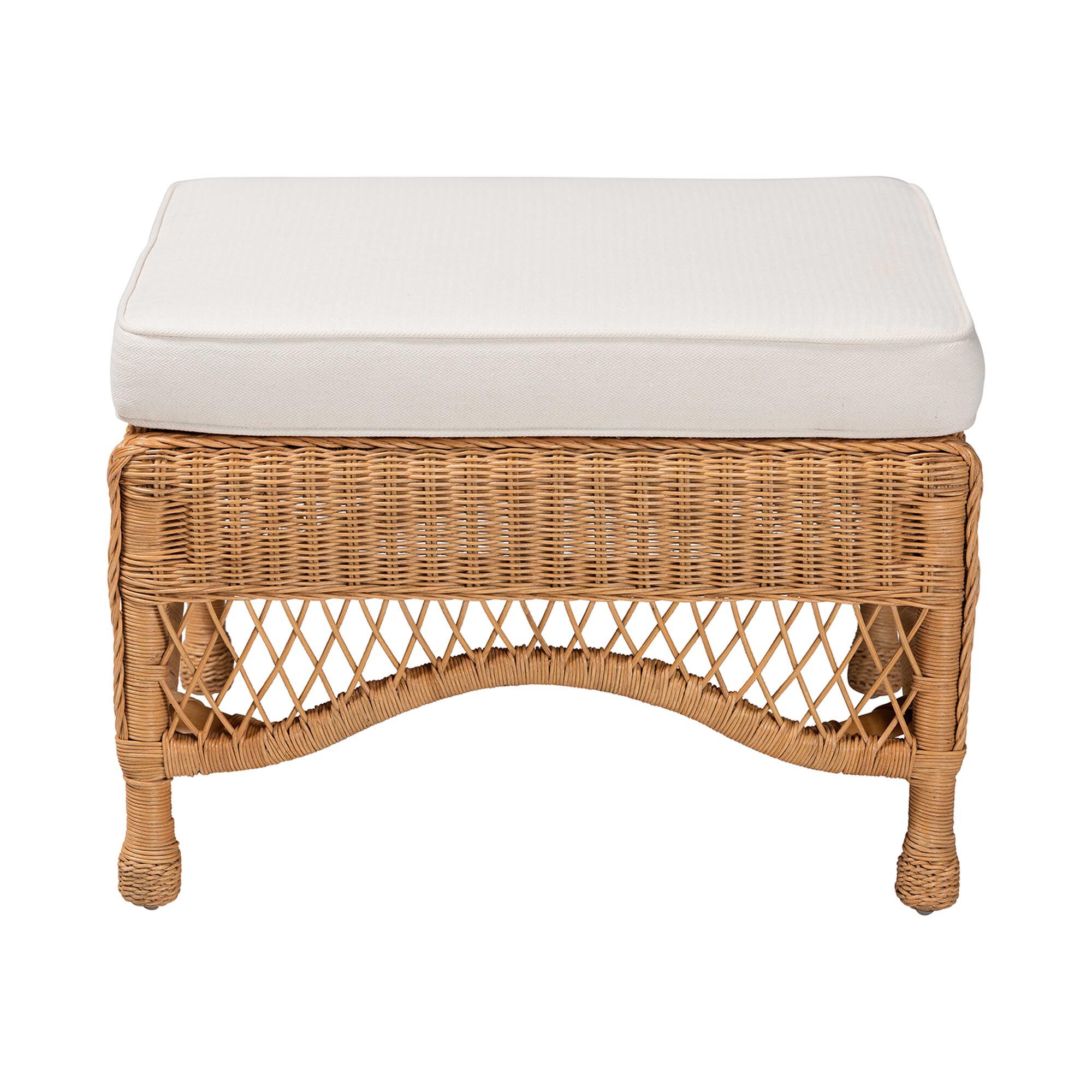 Brooklyn Bohemian Light Honey Braided Rattan Ottoman Stool, LIGHT, alternate image number 3