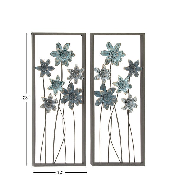 Set Of 2 Grey Metal Traditional Floral Wall Decor, , alternate image number null