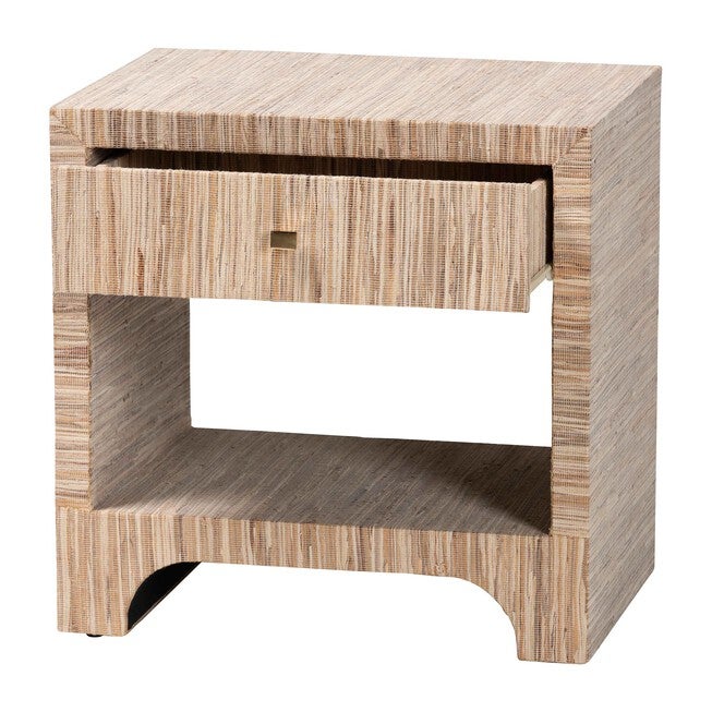 Julia Bohemian Woven Natural Grasscloth 1-Drawer Nightstand, NATURAL/GOLD, alternate image number null