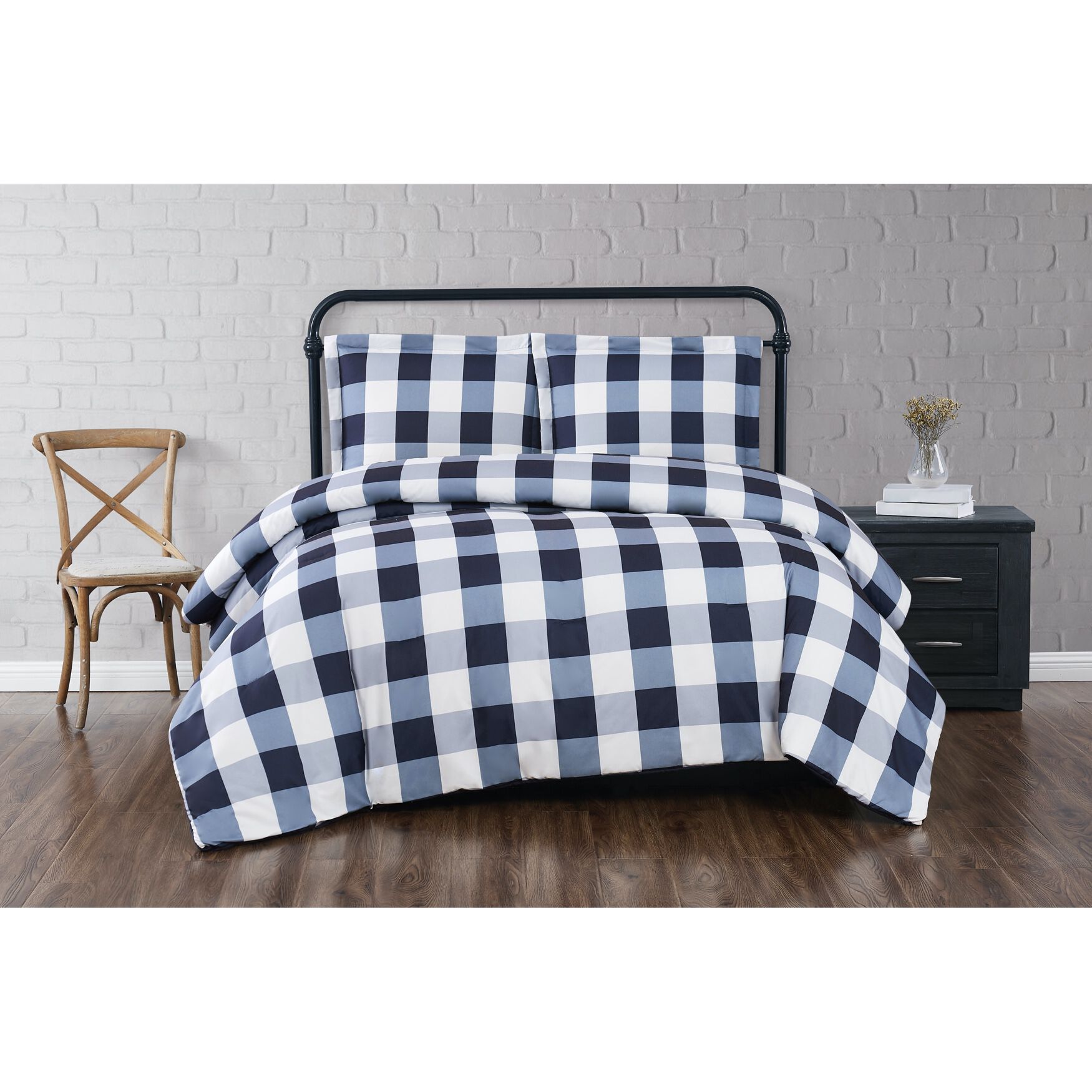 Everyday Buffalo Plaid Comforter Set, NAVY WHITE, hi-res image number 0