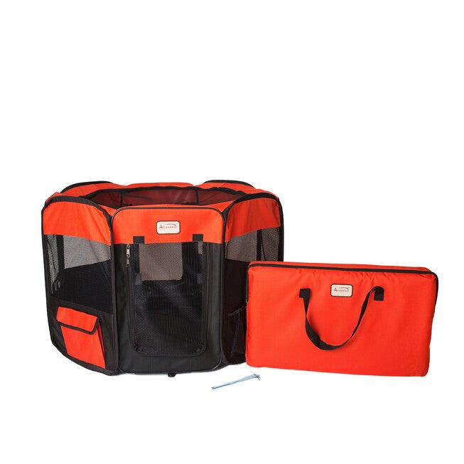 Portable Pet Dog Kitten Playpen In Black And Red Combo, BLACK RED, hi-res image number 0