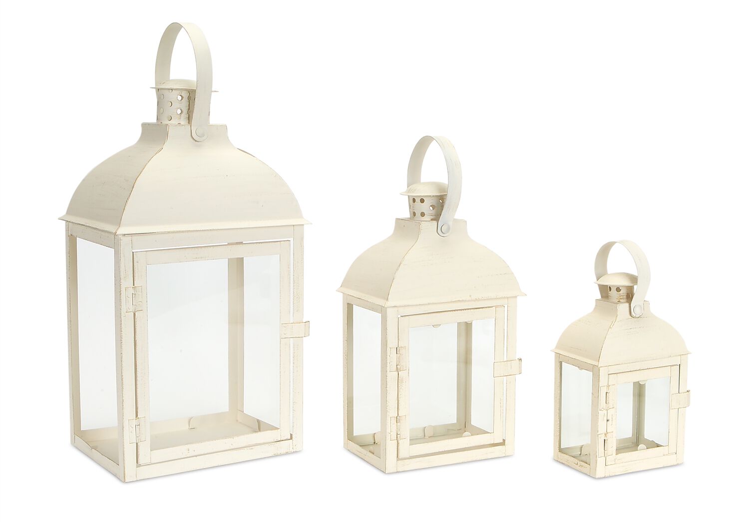 Lantern (Set of 3) 7.5 inches-14 inchesH Iron/Glass, WHITE, hi-res image number 0