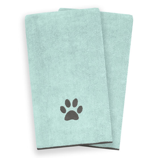 Embroidered Microfiber Pet Towel, Large, 2 Pieces, PAW SPA BLUE, hi-res image number null