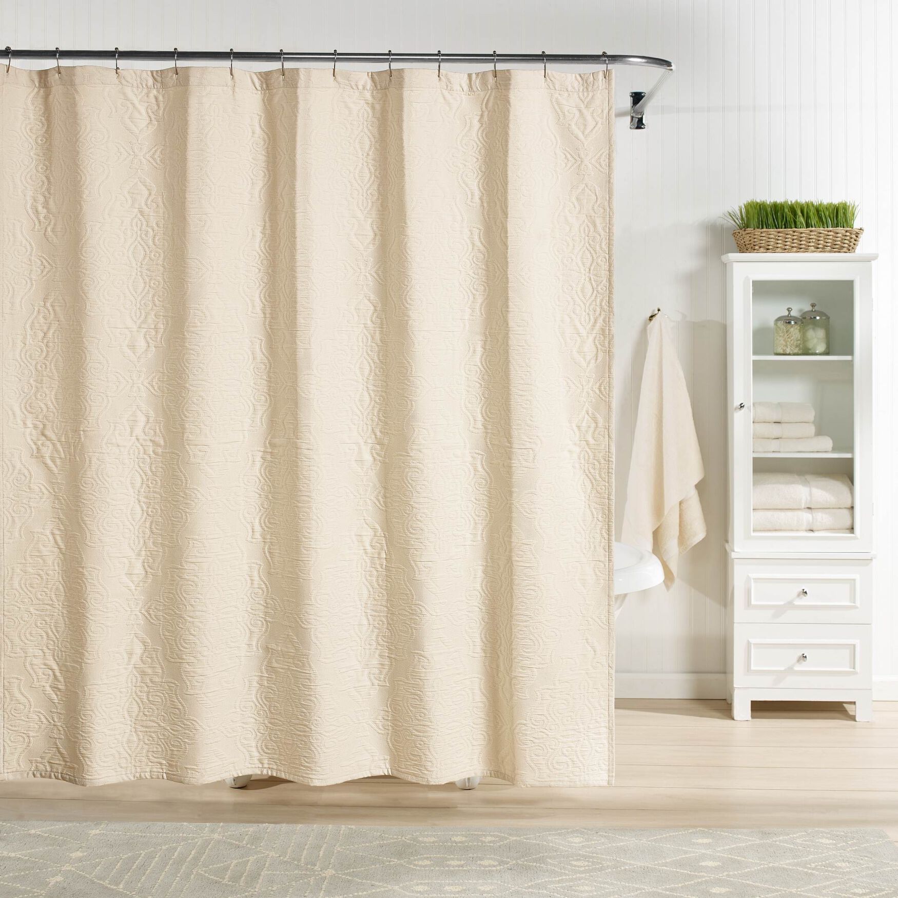 Raphaela European Matelassé Shower Curtain, CREAM, hi-res image number 0