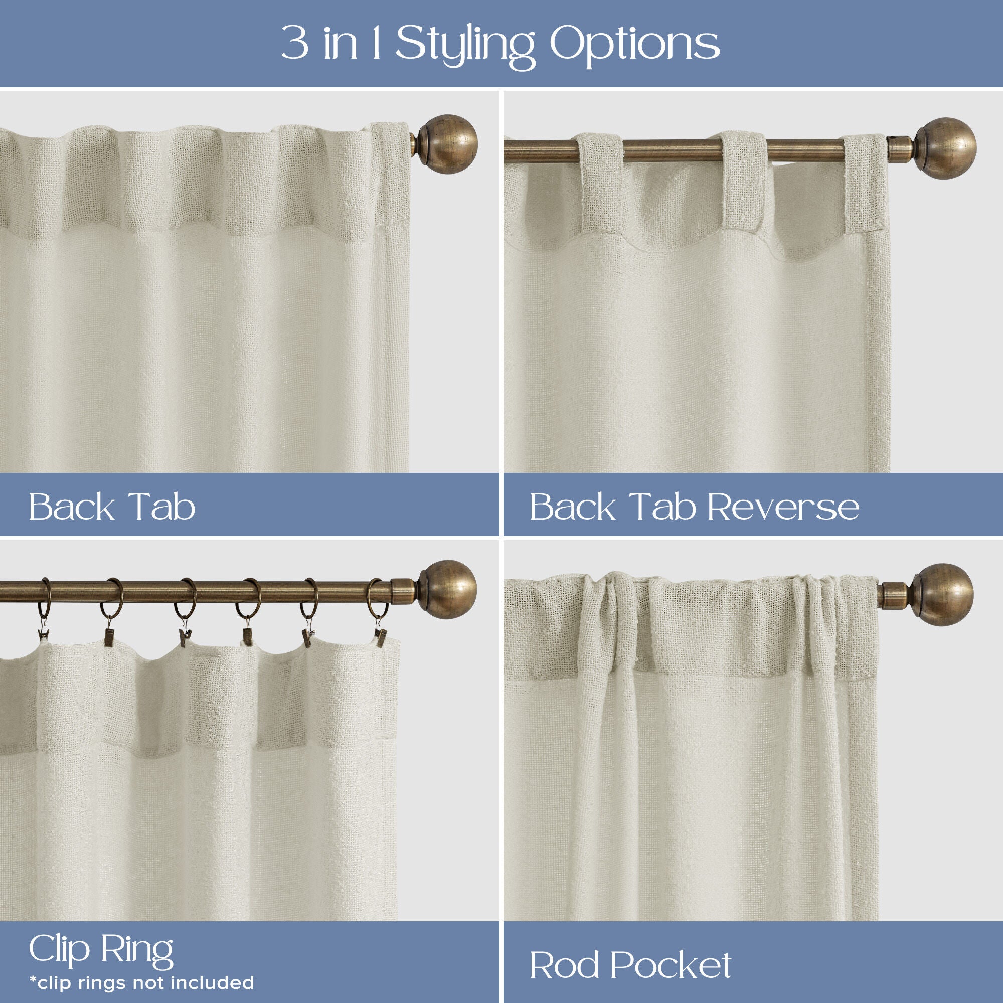 Boucle Sheer Back Tab Single Panel, NATURAL, alternate image number 3