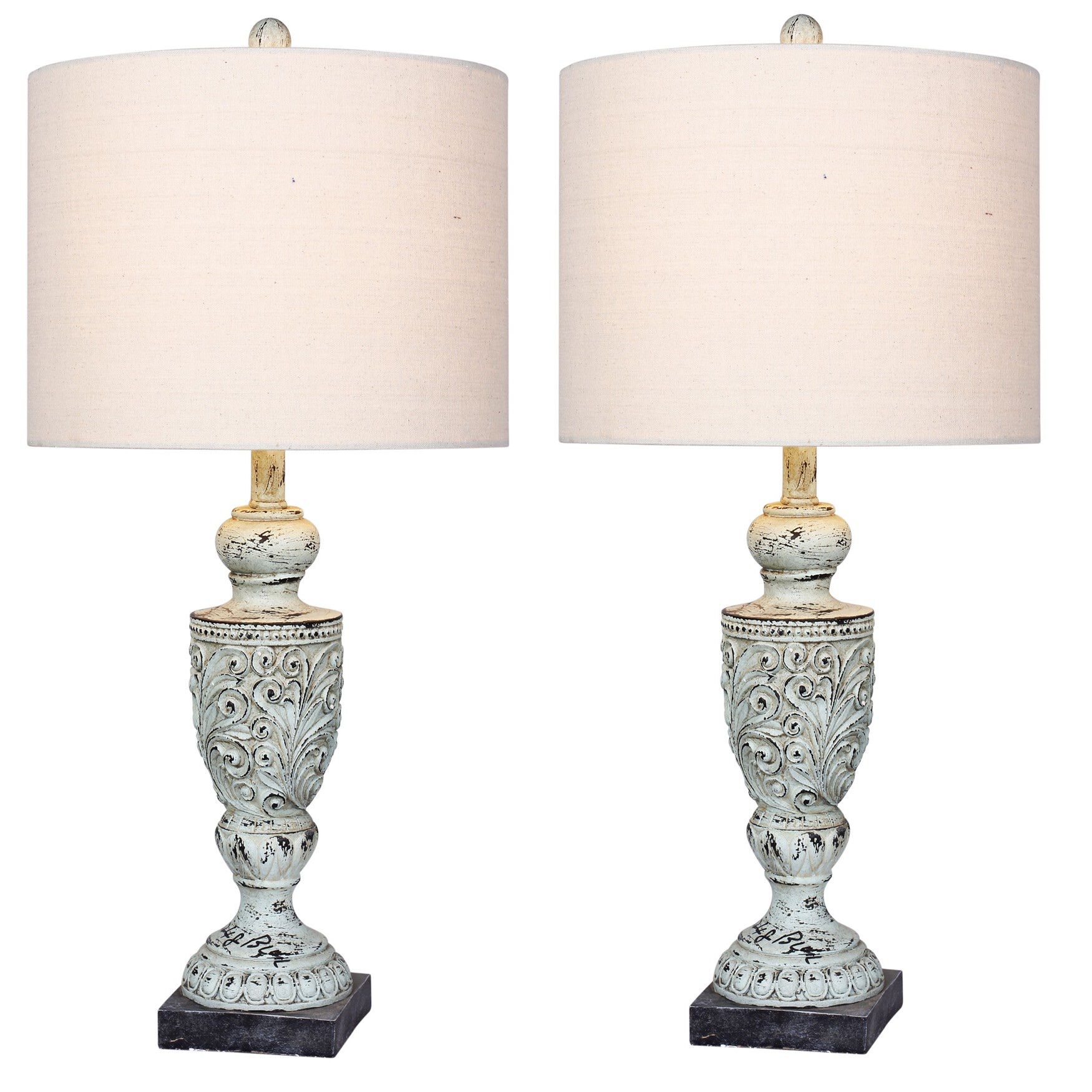 Antique Blue Resin 26.5 inches Table Lamp, Set 2, BLUE, hi-res image number 0