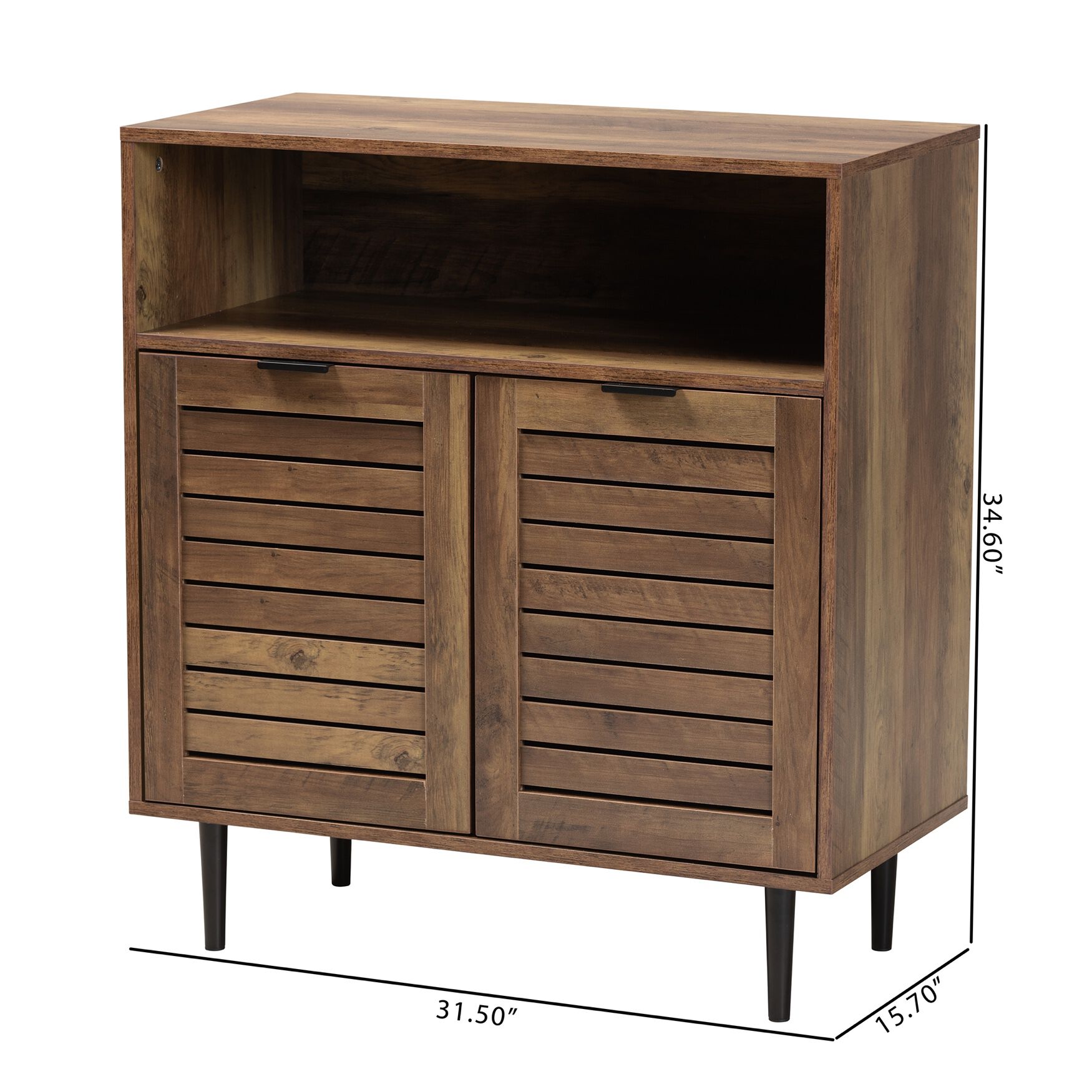 Baylah Mid-Century Modern Natural Brown Finished Wood And Black Metal 2-Door Sideboard, , alternate image number 9