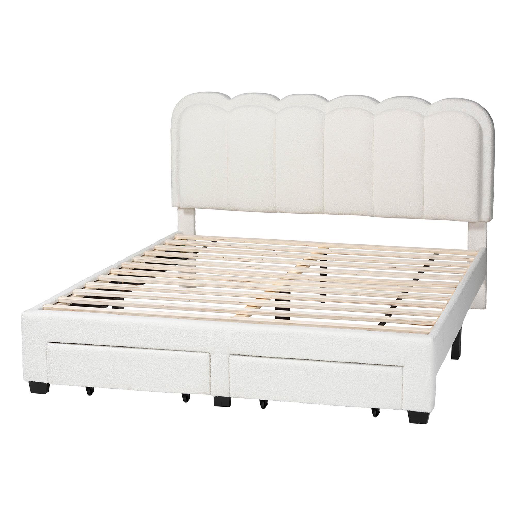 Caradonna Cream Teddy-Bear Fabric Bed with Storage, CREAM, alternate image number 3