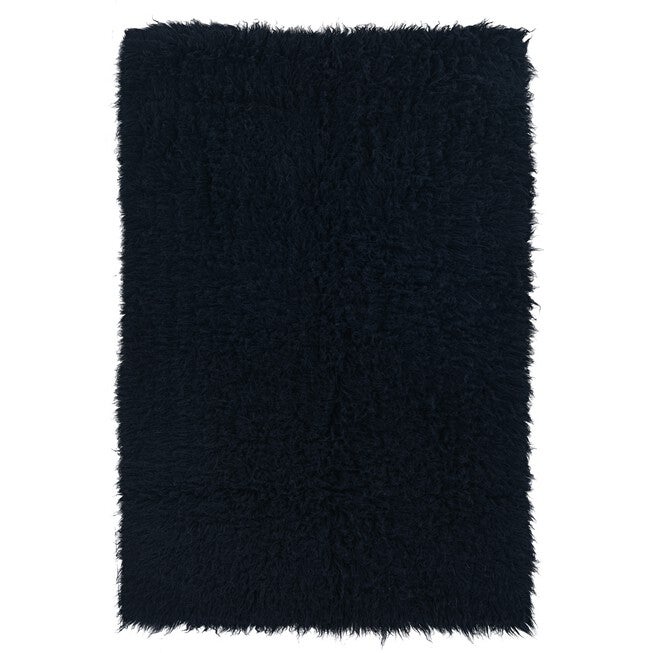 Ellos Wool Rug Flokati Black Wool Rug 10x16 Hand Woven, Black | Ellos