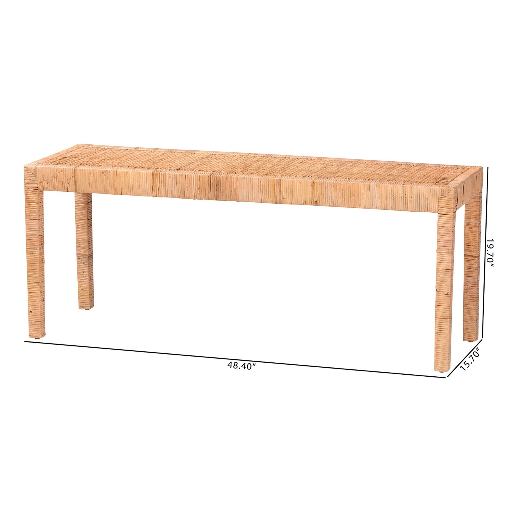 Abelia Modern Bohemian Natural Rattan And Mahogany Wood Long Accent Bench, , alternate image number 7